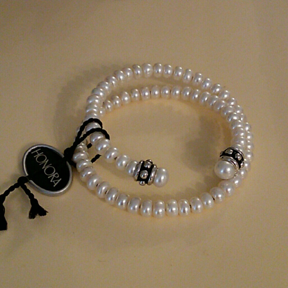 Honora "Pallini" coiled SS freshwater pearl cuff - Picture 1 of 2